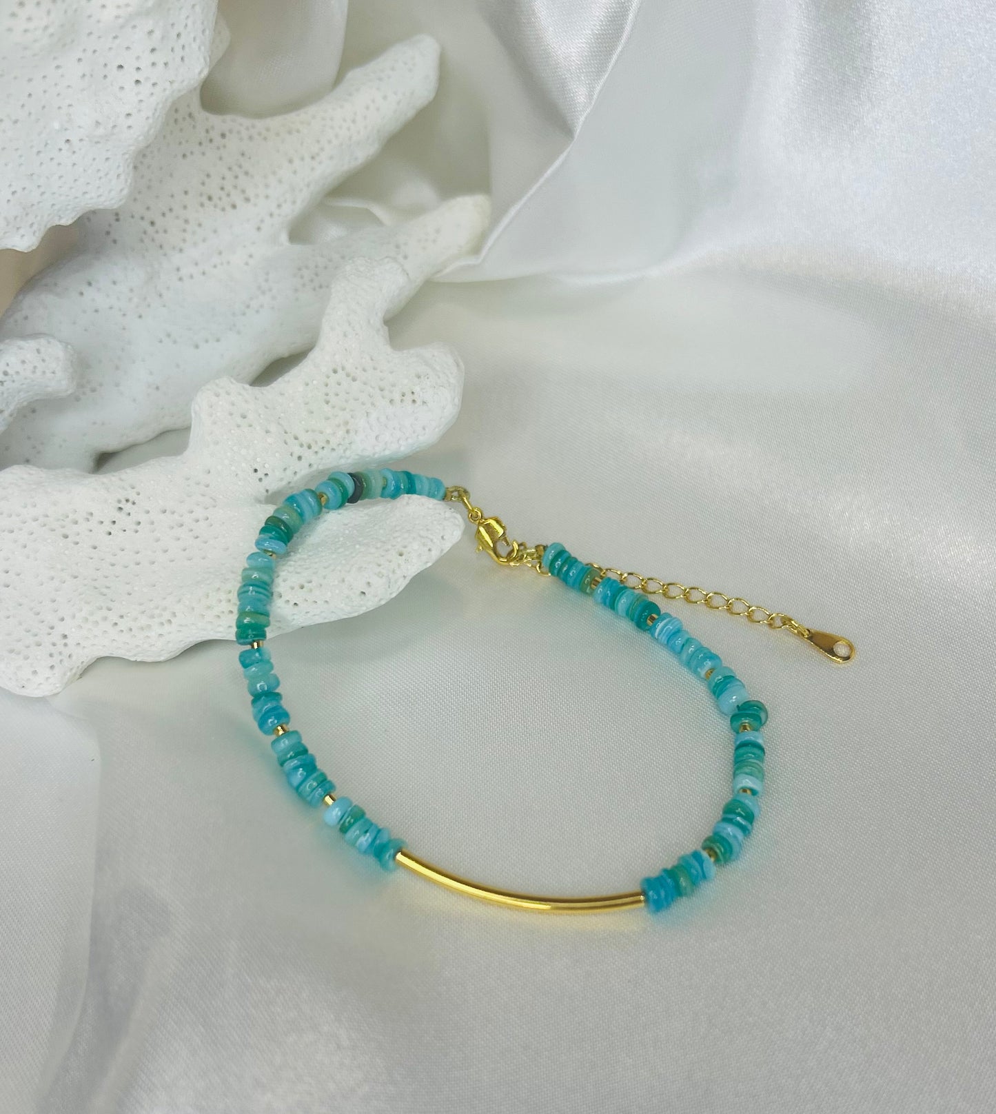 bracelet de cheville bleu turquoise